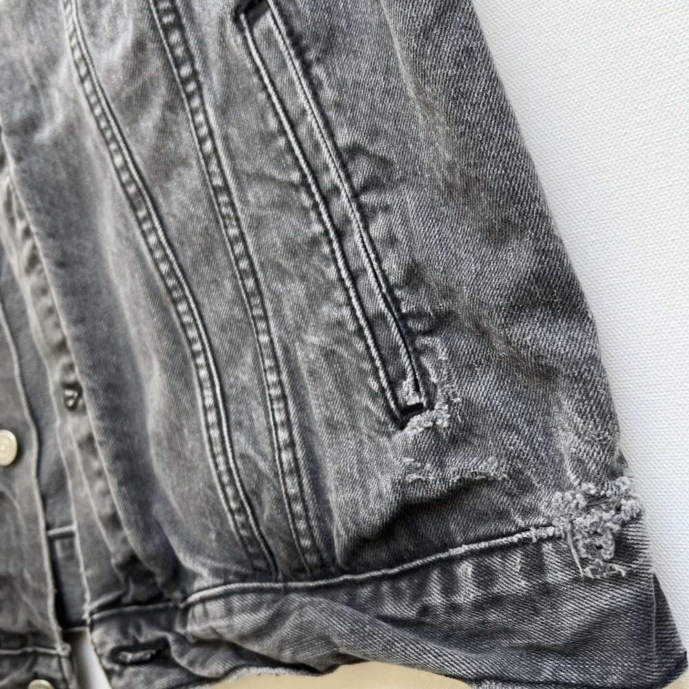 Levis Trucker Jacket Mens L Faded Gray Black Cotton Denim Distressed Workwear